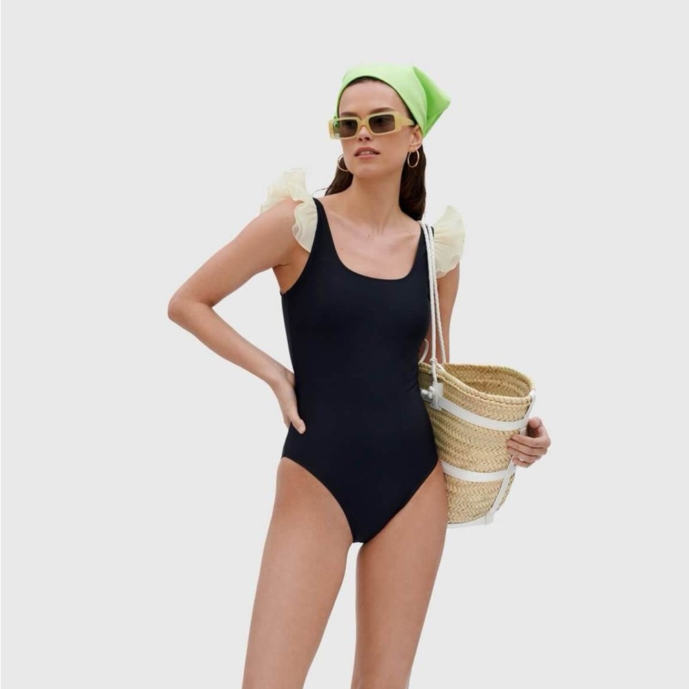 NWT Sleeper Aerial Swimsuit with Ruffles in Black Size XS